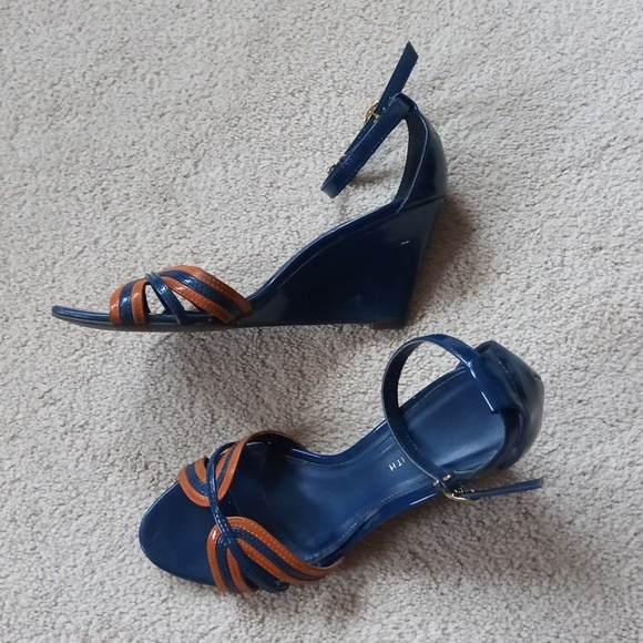 Charles & Keith Shoes - Charles & Keith Ankle Straps Navy and Tan Wedge Sandals